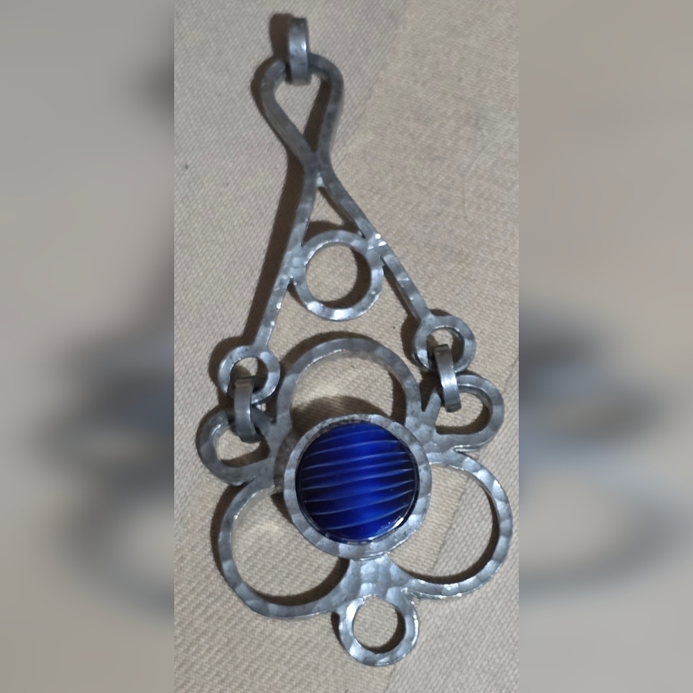 DESIGNER BENT LARSON DENMARK SILVER BLUE STONE PENDANT SIGNED 37.04 Grams